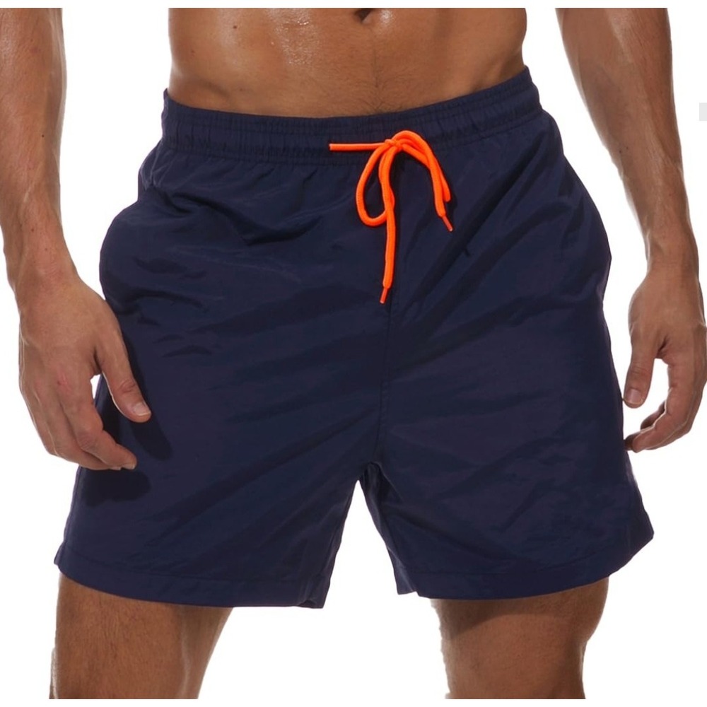 Silkworld Mens Swim Trunks Navy Blue Orange Drawstring Quick Dry Board Shorts M